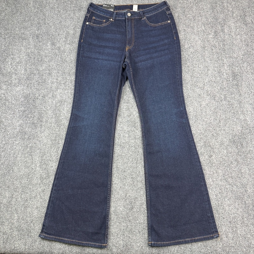 H&M Divided Womens High Waist Flare Jeans Size 12 Dark Wash Stretch Retro NWT